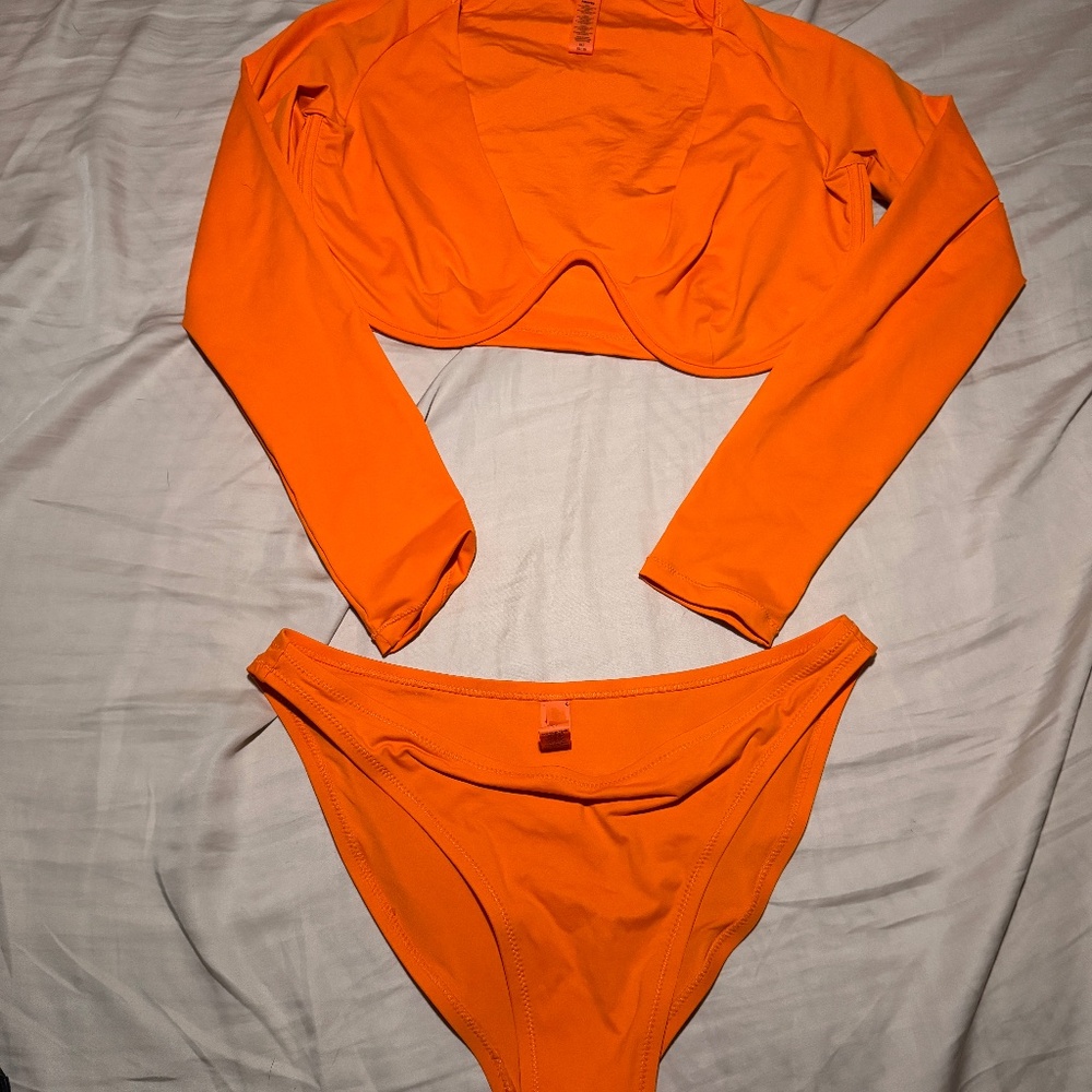 Skims Swim Long Sleeve Set Orange